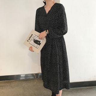 Dotted Long-sleeve A-line Midi Dress