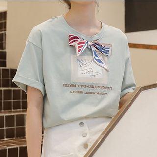 Short-sleeve Print Bow T-shirt