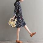 Long-sleeve Tie-waist Herringbone Dress