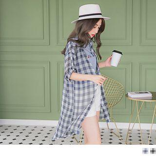 Dipped Back Loose-fit Check Chiffon Blouse