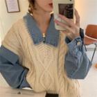Long-sleeve Cable-knit Loose-fit Denim Shirt