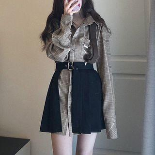 Set: Plaid Shirt + Mini Pleated Skirt
