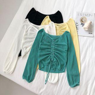 Long-sleeve Drawstring Lightweight Knit Top