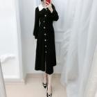 Long-sleeve Single-breasted A-line Midi Dress