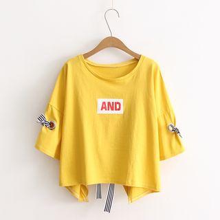 Elbow-sleeve Ribbon-accent T-shirt