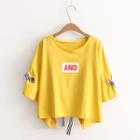 Elbow-sleeve Ribbon-accent T-shirt