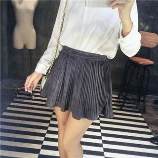 Faux Suede Pleated Skirt