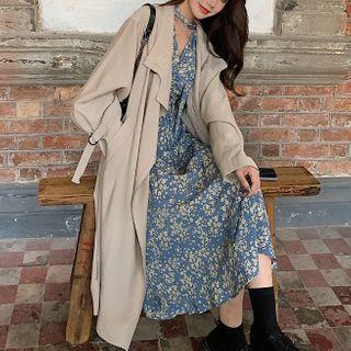 Set: Tie-waist Trench Coat + Floral Dress