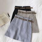 Melange High-waist A-line Skirt With Belt