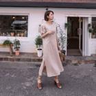 Puff-sleeve Slit-side Long Dress With Sash