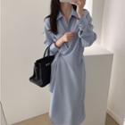 Long-sleeve Midi Shirt Dress Blue - One Size