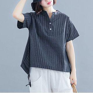 Set: Short-sleeve Striped Shirt + Harem Pants
