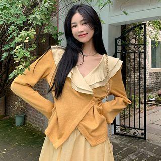 Long-sleeve Sailor Collar Knit Top / A-line Skirt