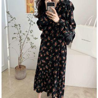 Frilled-detail Floral Print Midi Dress One Size