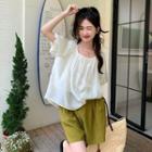 Short-sleeve Plain Blouse / Shorts