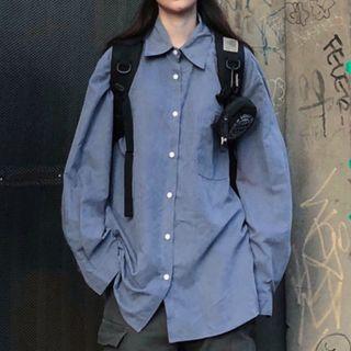 Pocket Detail Shirt Airy Blue - One Size