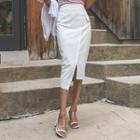 Asymmetric-hem Midi Pencil Skirt