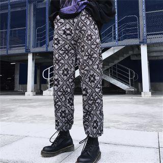 Drawstring Hem Paisley Patterned Straight-cut Pants