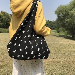 Number Print Canvas Tote Bag Black - One Size
