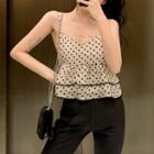 Dotted Ruffled Camisole Top / Cropped Lace-cuff Pants