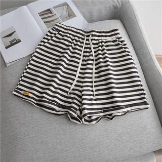 Drawstring Striped Shorts Stripe - Black - One Size