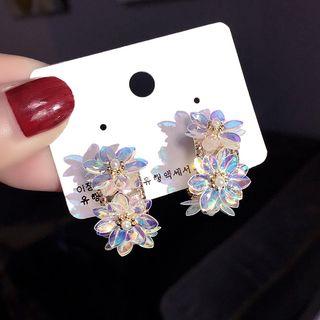Rhinestone Flower Earring Silver Needle - Multicolor - One Size