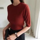 Slim-fit Rib-knit Top Red Brown - One Size