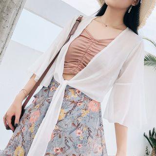 Open Front Elbow-sleeve Chiffon Jacket