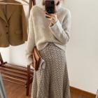 Turtle-neck Long-sleeve Sweater / High-waist Floral Print Semi Skirt