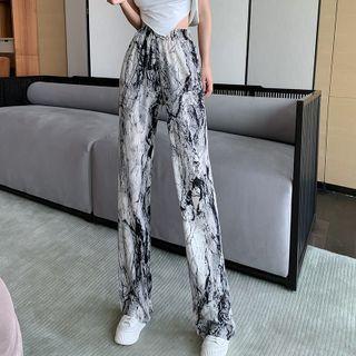 Tie-dyed Loose-fit Pants Gray - One Size
