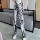 Tie-dyed Loose-fit Pants Gray - One Size
