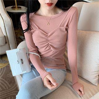 Mock Two Piece Ruffled Plain Top