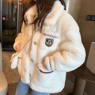 Long-sleeve Contrast Trim Panel Faux Wool Jacket