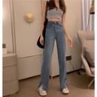 High-waist Split-hem Jeans