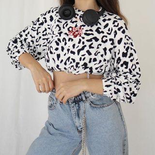 Cow Print Crop Sweatshirt