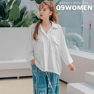 Plus Size Tie-hem Flap-pocket Shirt