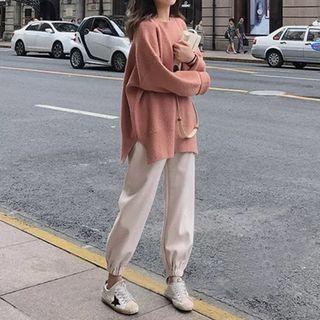 Set: Plain Chunky Sweater + Harem Pants
