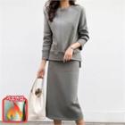Set: Raglan-sleeve Top + Midi Skirt