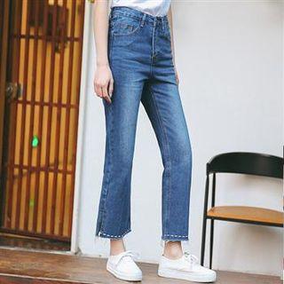 Fray-trim Stitched Cropped Jeans