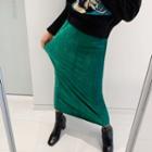 Slit-back Corduroy H-line Long Skirt