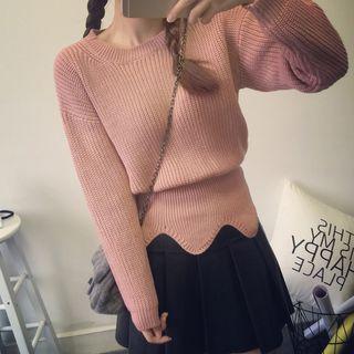 Scallop Hem Plain Sweater