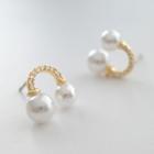 Faux Pearl Rhinestone Stud Earring 1 Pair - S925 Silver - White & Gold - One Size
