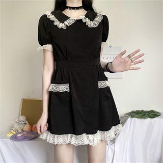 Puff Sleeve Peter Pan Lace Trim Dress