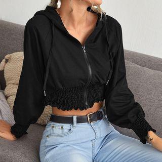 Long Sleeve Hood Crop Zip Jacket