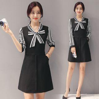 Long-sleeve Bow Neck A-line Dress