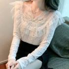 Long-sleeve Frill Trim Bow Lace Top