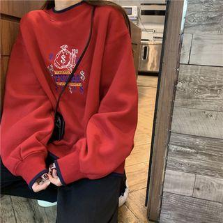 Letter Embroidered Pullover Red - One Size