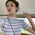Striped Short-sleeve Slim-fit Top Stripe - One Size