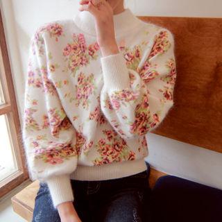 Crew-neck Floral Print Knit Top