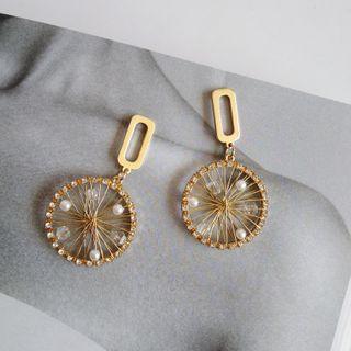 Faux Pearl Dream Catcher Dangle Earring 1 Pair - S925 Silver Stud Earrings - Gold - One Size